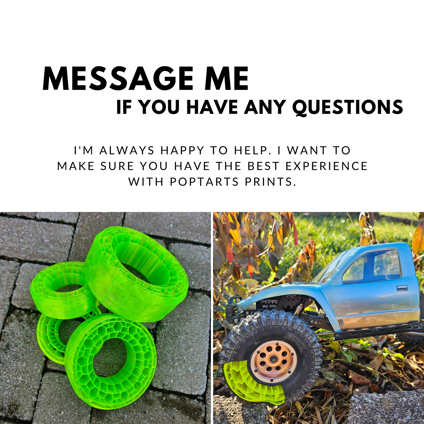 An invitation to message us if you have any questions while picking out your tire foam inserts.