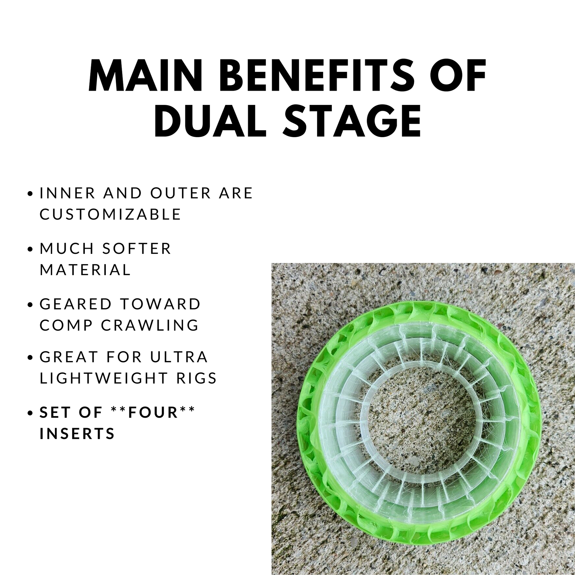 A 1.9 x 4.75 Dual Stage 3D Printed Tire Foam Insert for RC Crawlers, main benefits of dual stage