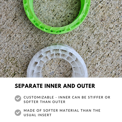 A 1.9 x 4.75 Dual Stage 3D Printed Tire Foam Insert for RC Crawlers, separate inner and outer rings benefits.