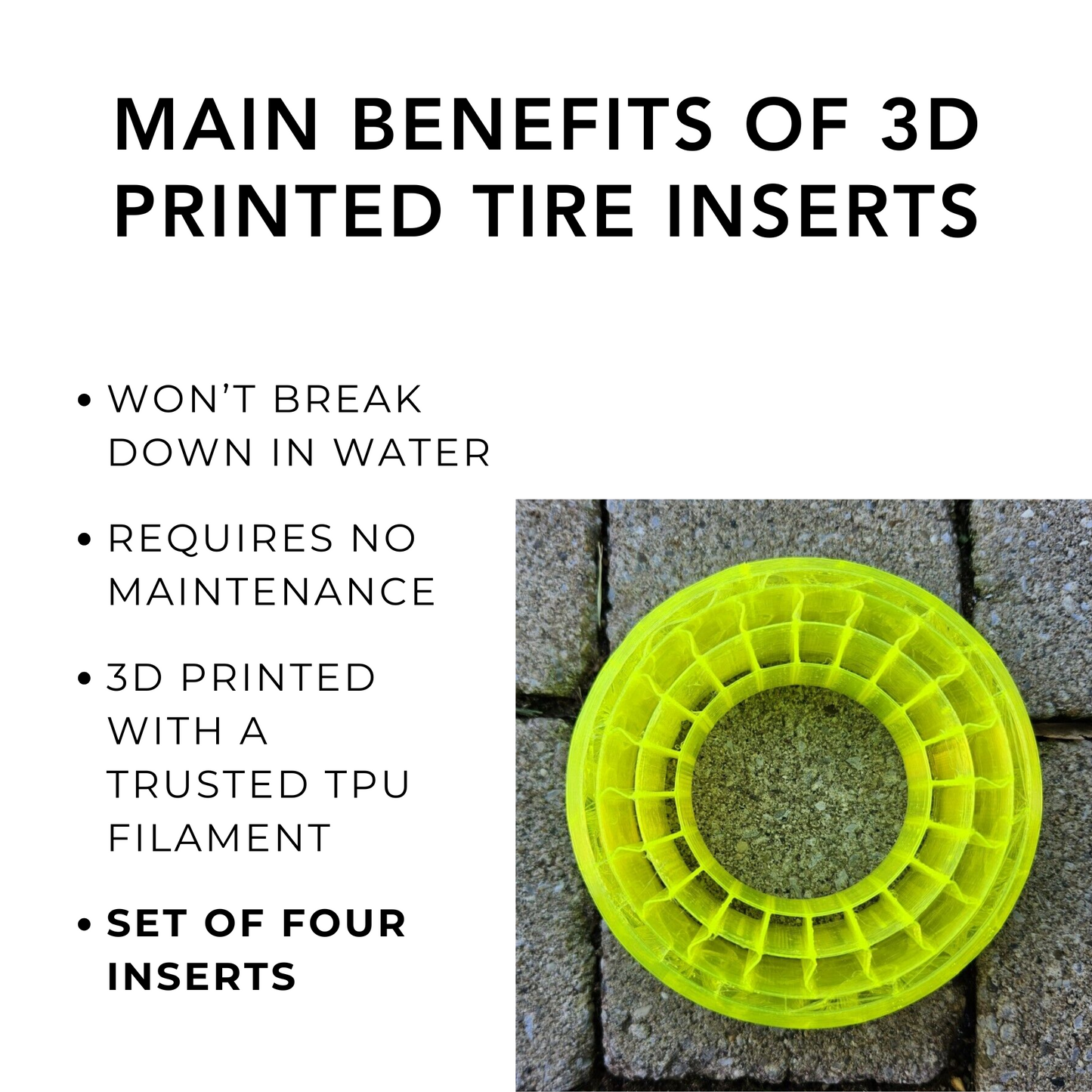 Description of main benefits of 3d printed tire inserts for RC crawlers. 